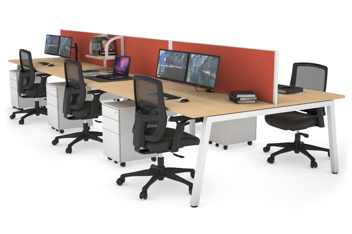 Quadro 6-Person Office Workstation Desk - 1600L x 800W with Cable Management Scallop - Perfect for Team Collaboration, Open Office Spaces & Conference Rooms