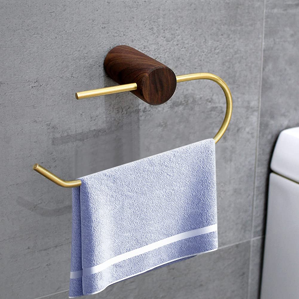 Walnut Paper Towel Holder - Wall Mount & Under Cabinet Towel Rack in Gold Brass Finish - Self Adhesive or Drilling Installation - Perfect for Bathroom, Kitchen Cabinet & Toilet Organization