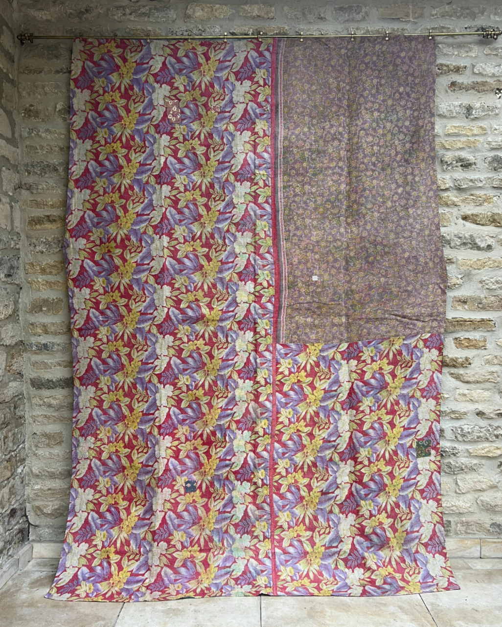 Lightweight Kantha Quilt No. 710 - Handmade Cotton Throw Blanket for Bed, Sofa & Travel - Perfect for Cozy Home Decor, Gift Giving and Yoga Meditation