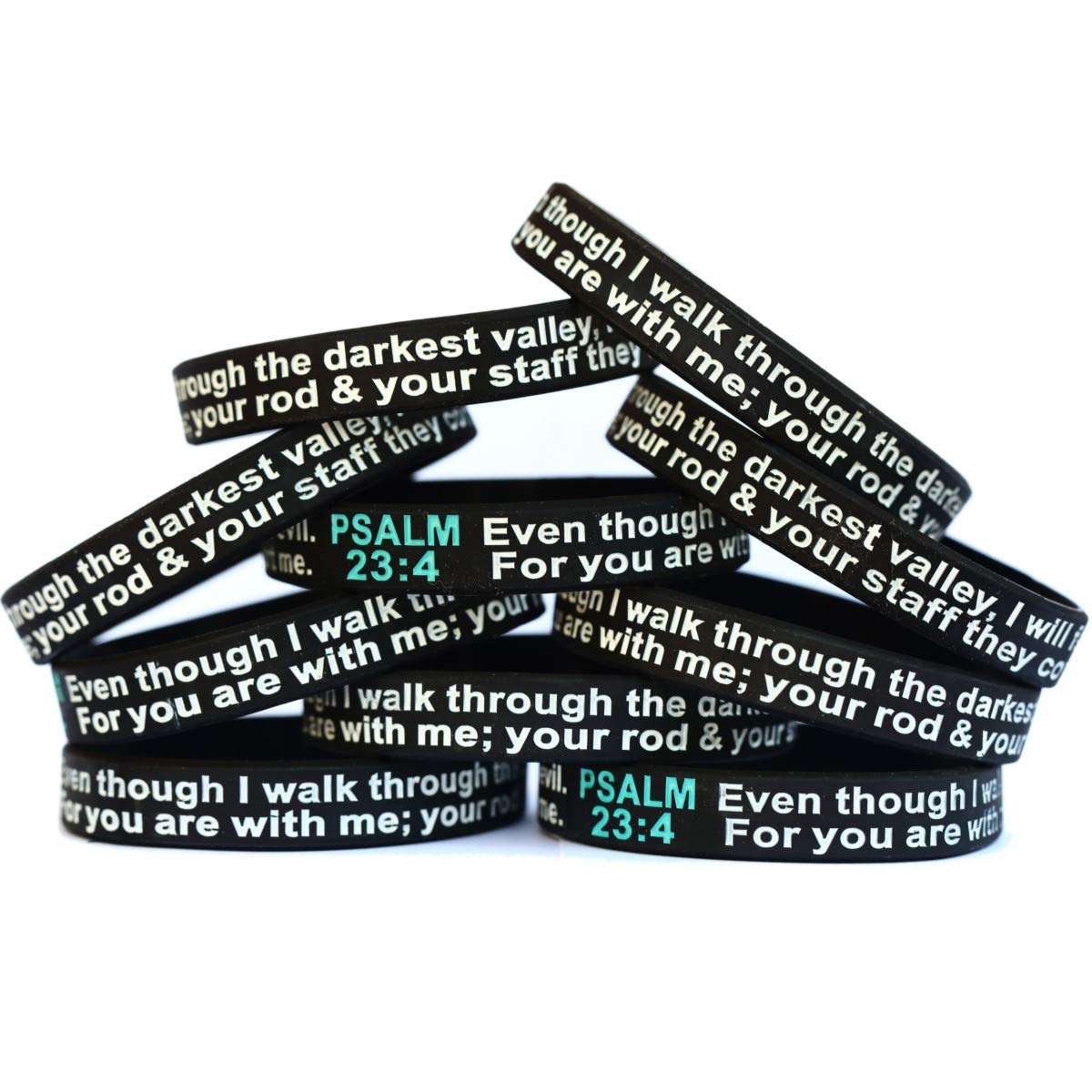 10 Pack Psalm 23:4 Inspirational Bible Verse Wristbands - Christian Faith Bracelets for Daily Wear, Church Events & Spiritual Encouragement