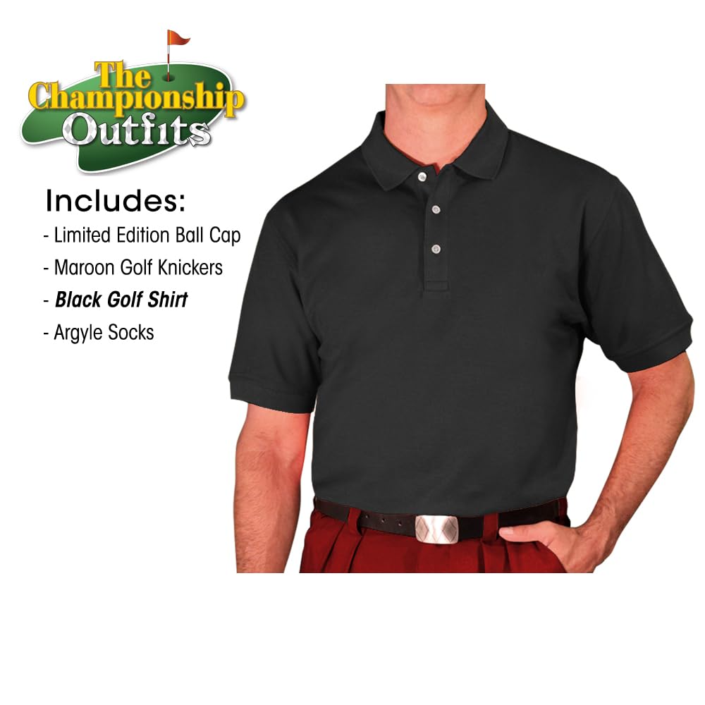 Men's Stylish Outfit Set - Maroon Microfiber Black Golf Shirt, Limited Edition Ball Cap & Over-The-Calf Argyle Socks | Perfect for Golf, Casual Wear & Outdoor Activities