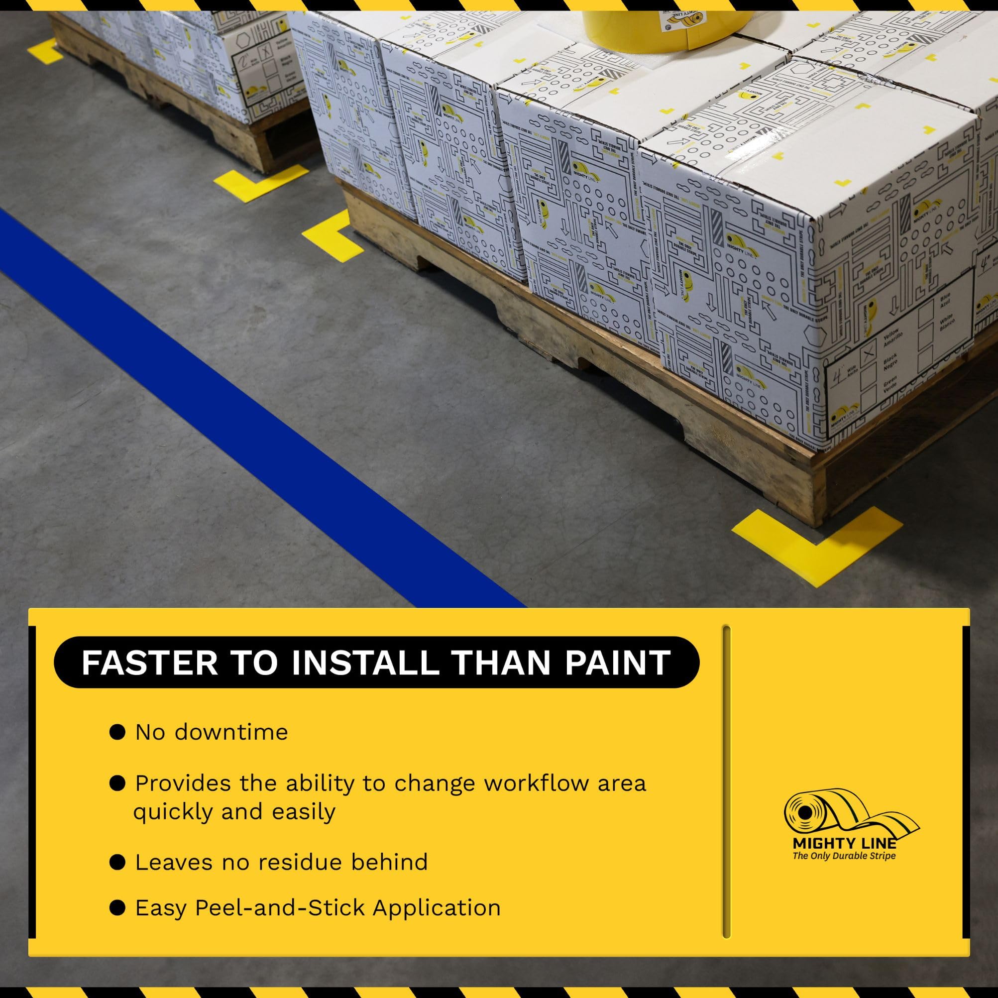 Mighty Line 3RB Non-Slip Floor Tape - 3 Inch x 100 Feet Blue Safety Marking Tape for Warehouses, Factories & Gym Floors