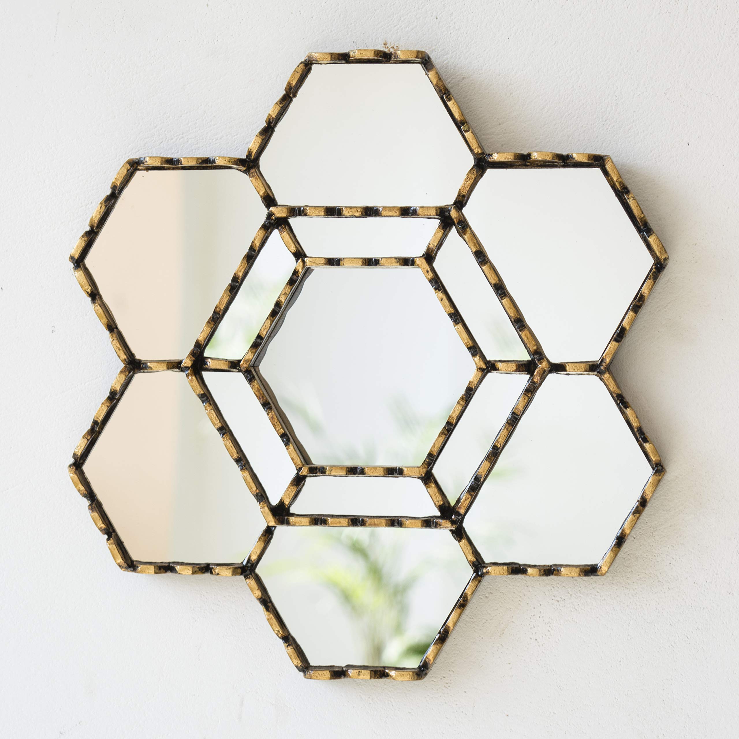 Handcrafted Gold Hexagonal Wall Mirror 11.8