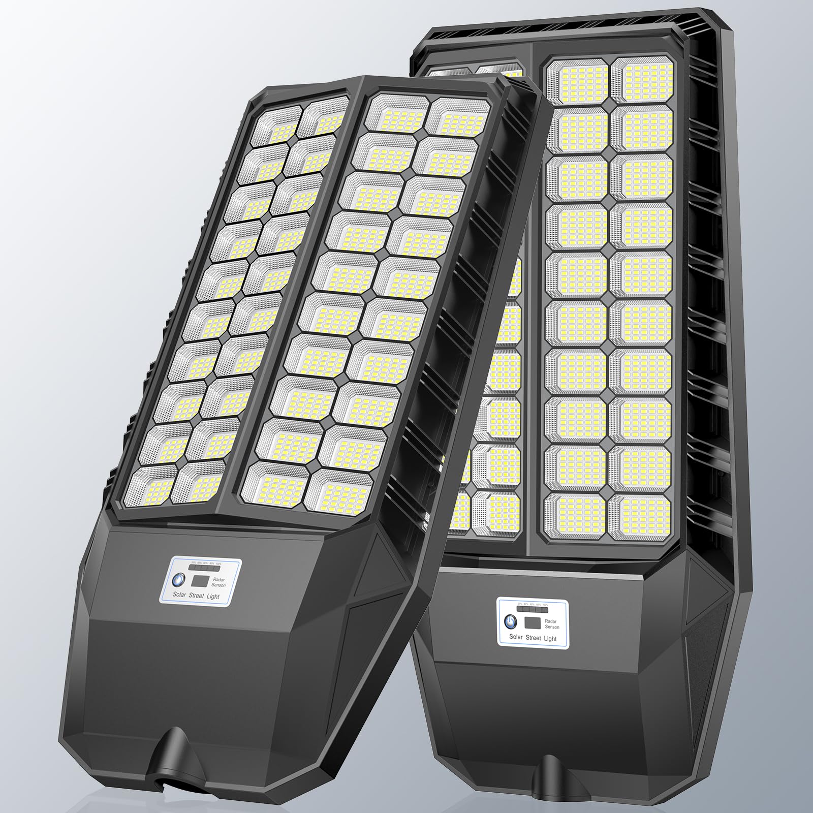 9000W Pro Solar Street Lights Outdoor - 2 Pack Commercial Grade with Motion Sensor & Remote Control, Dusk to Dawn Lighting for Yard, Patio, Driveway, Garden - Weatherproof & Energy Efficient