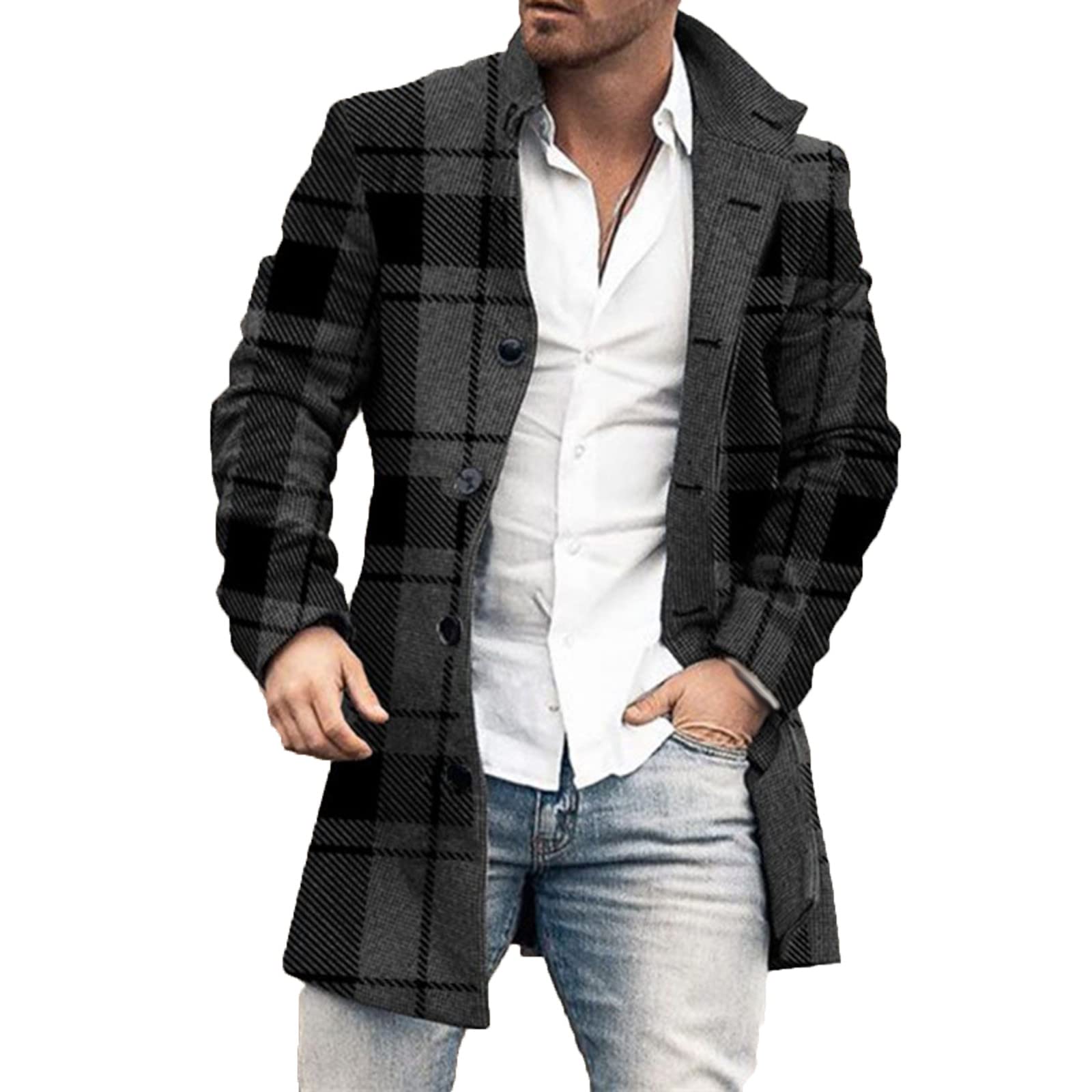 Men's Winter Coats: Wool Pea Jackets, Slim Long Trench Tops, Solid Color Fashion for Outdoor & Office Wear