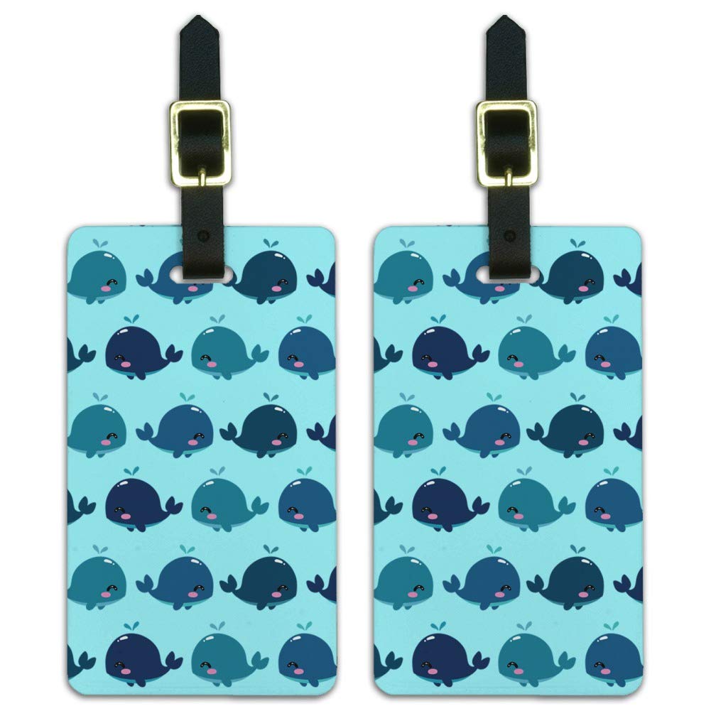 Whale Pattern Luggage ID Tags - Set of 2 Cute Kawaii Suitcase Tags for Carry-On Bags | Perfect for Travel Identification, Kids Backpacks & Vacation Accessories