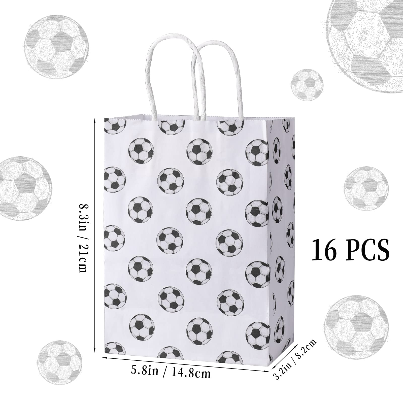 AIEX 16-Pack Soccer Party Favor Bags with Handles - Football Themed Goodie Bags for Kids & Adults - Perfect for Birthday Parties, Team Celebrations & Sports Events - Treat & Candy Bags for Soccer Fans