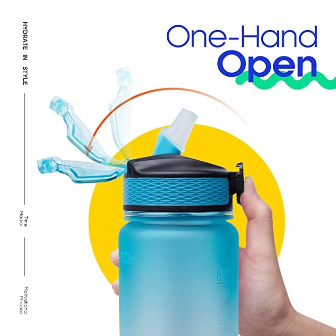 32oz BPA-Free Leakproof Water Bottle with Time Marker & Straw - Ombre Green & Purple - Stay Hydrated All Day for Gym, Hiking, Office & Travel (Pack of 1)