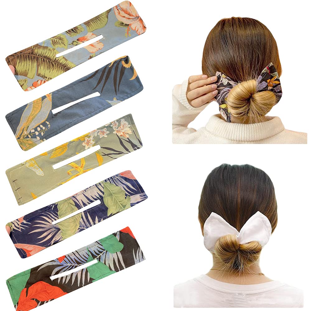 5 Piece Floral Donut Bun Maker Set for Women - Magic Hair Twist Tool, Reusable Hair Donut for Easy Updos, Ponytails & Messy Buns (Leaves Design) - Perfect for Weddings, Parties & Everyday Hairstyling