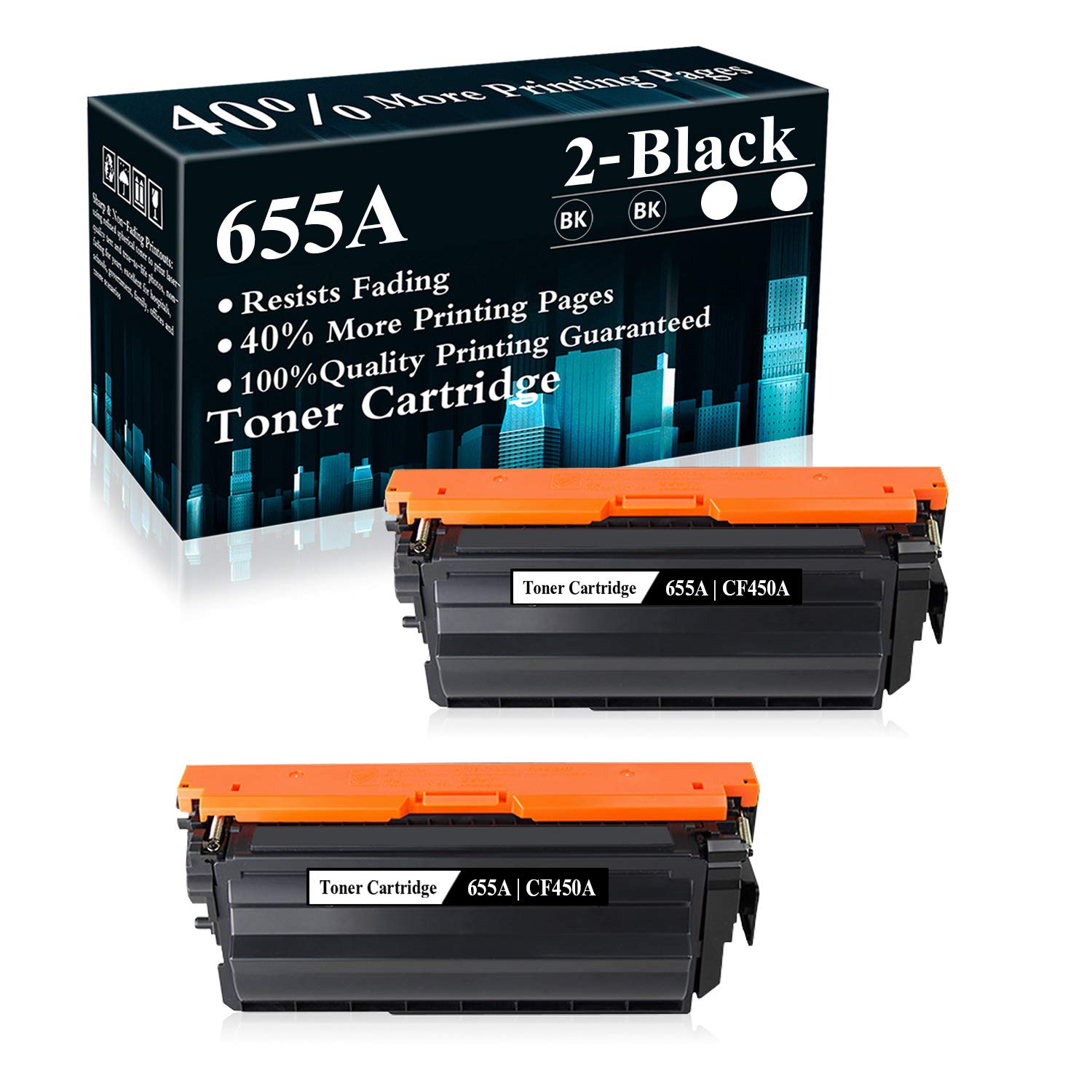 2-Pack Black 655A | CF450A Compatible Toner Cartridge Replacement for HP Color LaserJet Enterprise M652n/M652dn/M653dn/M653x/M653dh/MFP M681dh/MFP M681f/MFP M681z/MFP M682z Printers - High-Yield Printing for Office & Business Use