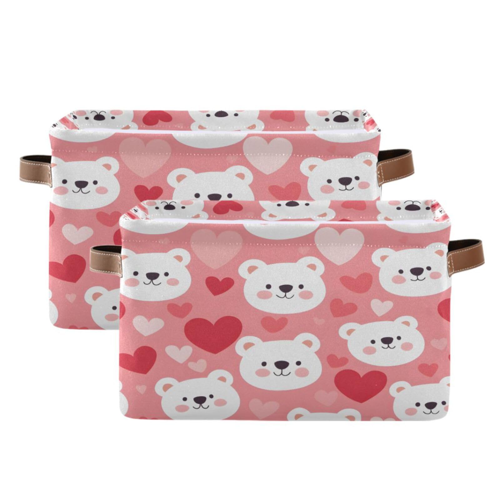 Kigai Bear Face Storage Bins for Shelves - Foldable Double Handle Storage Baskets with Metal Frame, Rectangular Closet Organizer Containers for Bedroom & Home Organization - Perfect for Toys, Blankets, and Seasonal Clothing Storage