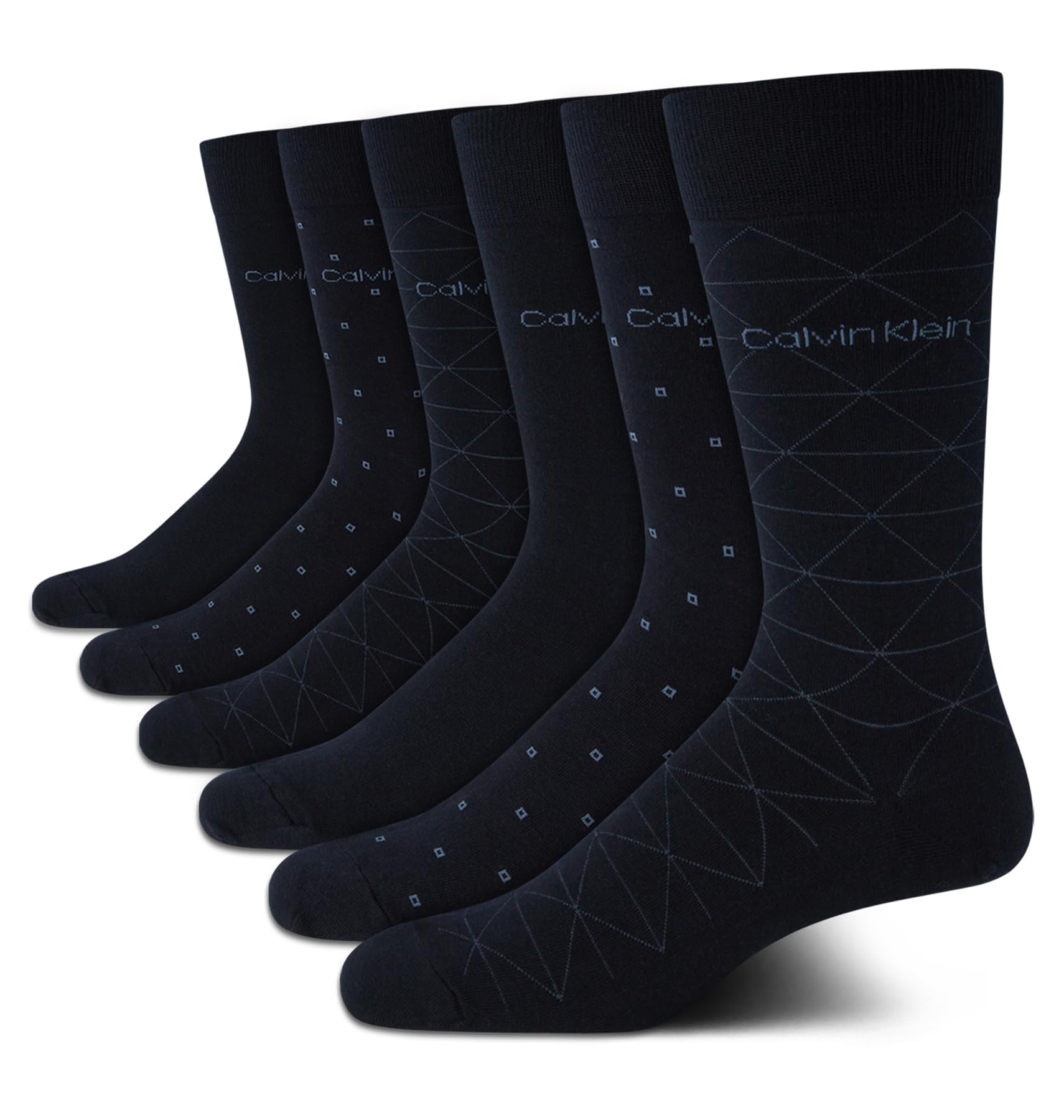 Calvin Klein Men's Dress Socks 6-Pack - Soft Cotton Blend Crew Socks for Business & Formal Wear - Comfortable Pull-On Closure (Sizes 7-12) | Perfect for Office, Weddings & Professional Occasions