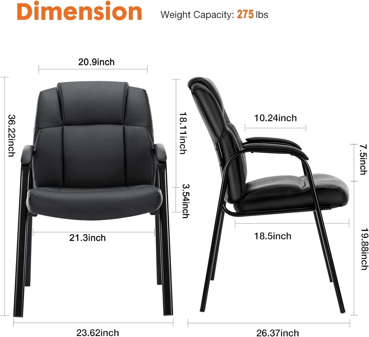 Sweetcrispy Set of 2 PU Leather Executive Office Chairs - Big and Tall Guest Chairs with Padded Arms, No Wheels for Waiting Room, Reception, Conference Room & Lobby - Perfect for Professional Offices, Hotels, and Corporate Spaces