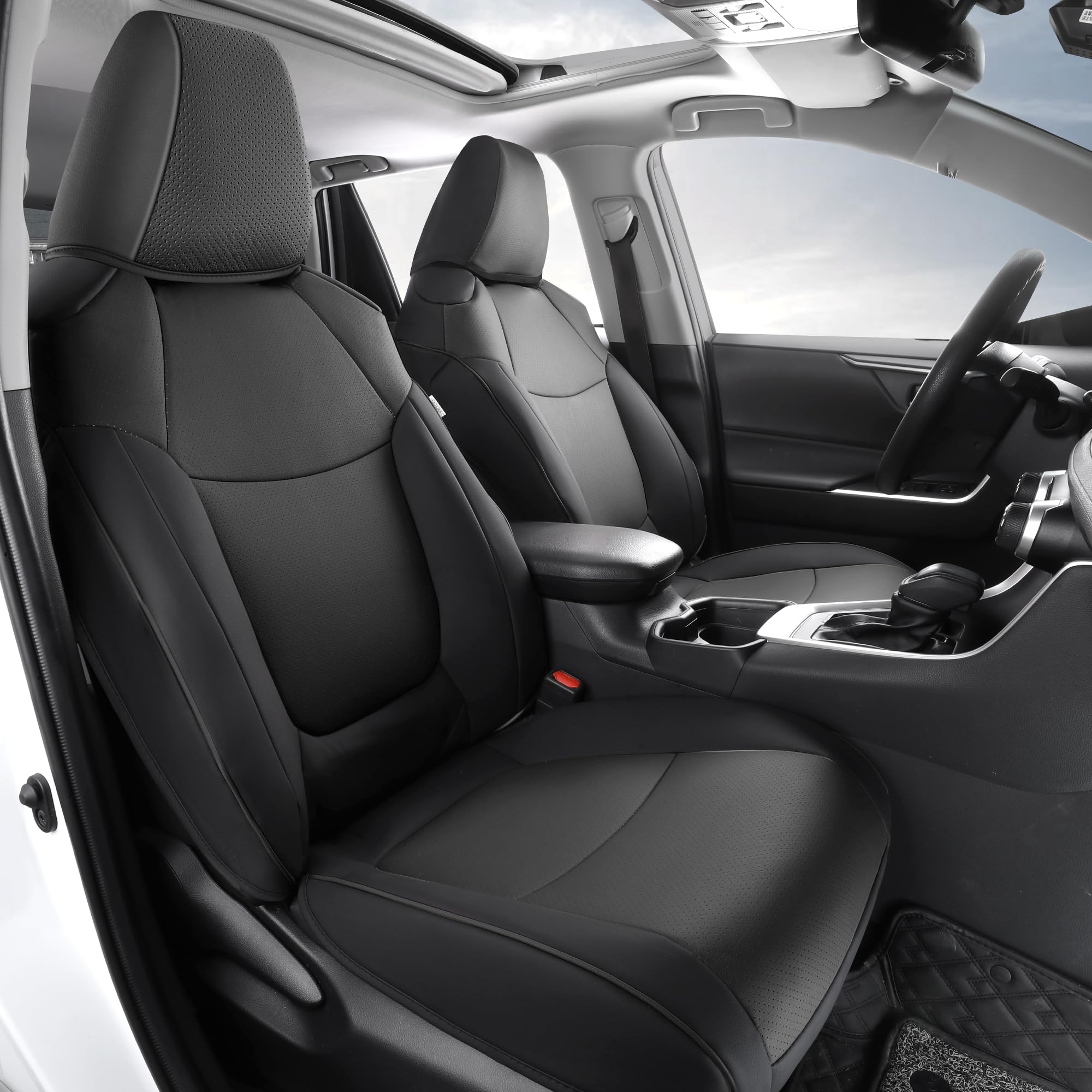 Premium Faux Leather Car Seat Covers for Toyota RAV4 2019-2023 (LE/XLE/XLE Premium/Limited) - Waterproof, Custom Fit Front Pair in Black | Durable Protection & Enhanced Comfort for Daily Commute & Road Trips