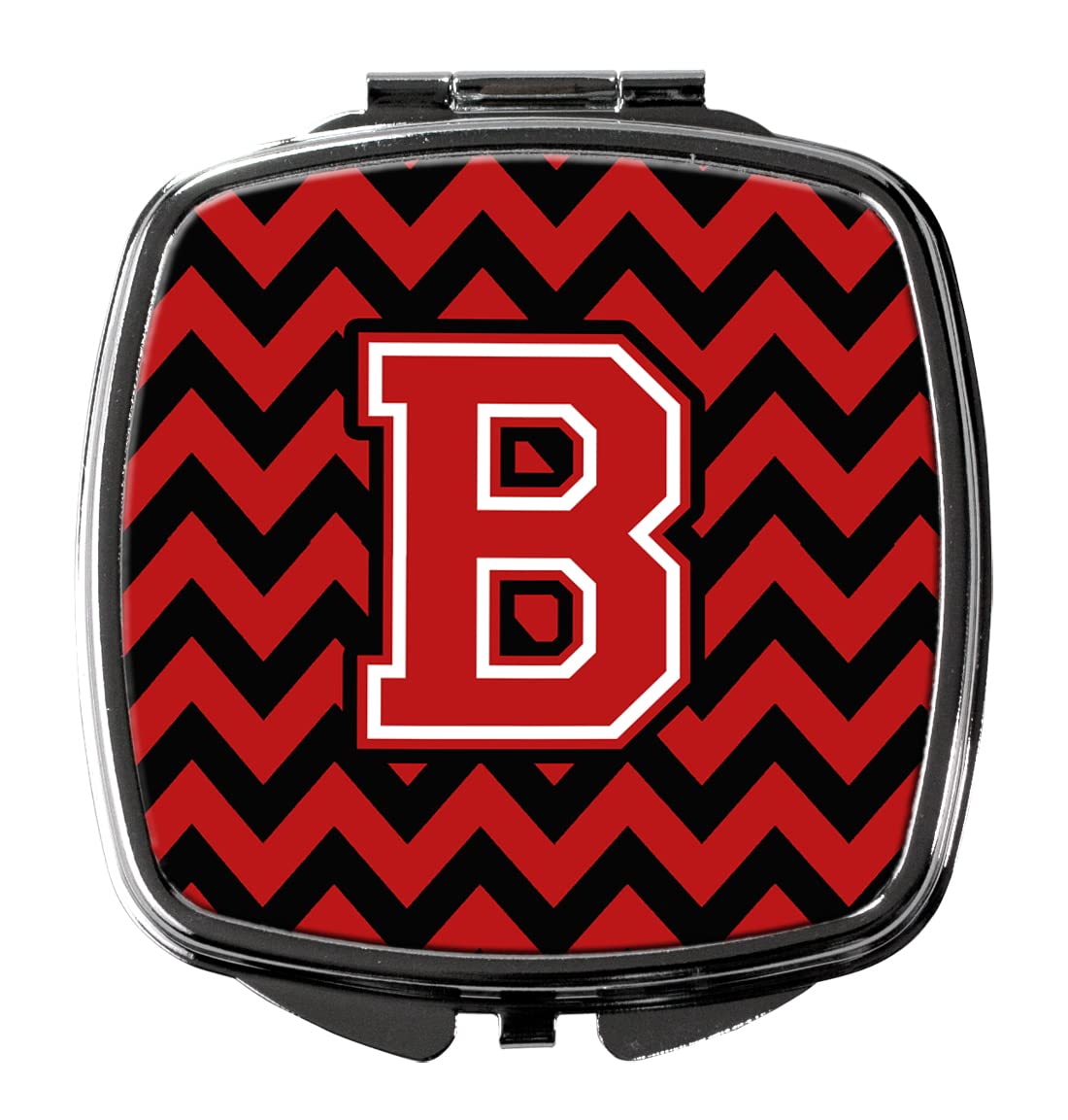 Letter B Chevron Black & Red Compact Mirror - Decorative Travel Makeup Mirror for Women & Girls | Portable Folding Handheld Mirror | Perfect Gift for Birthdays, Travel & Purse (Caroline's Treasures CJ1047-BSCM)