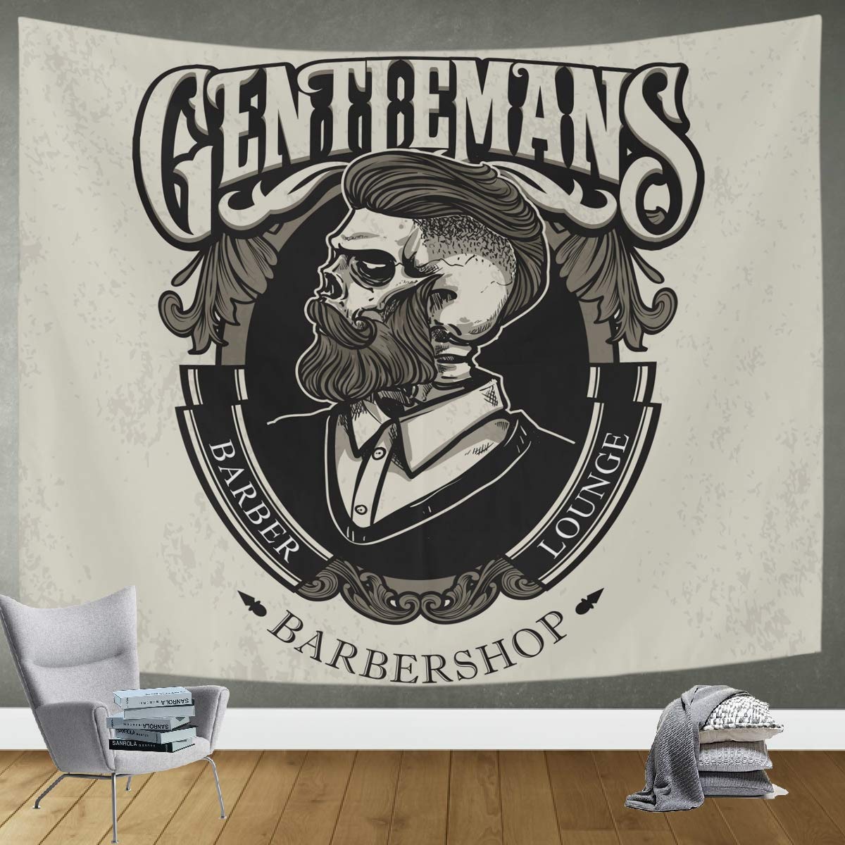 DOMIKING Vintage Skull Barbershop Skeleton Tapestry Wall Hanging - 80x60 Inch Trippy Wall Art for Bedroom, Living Room Decor - Perfect for Bohemian, Gothic & Hippie Style Home Decor