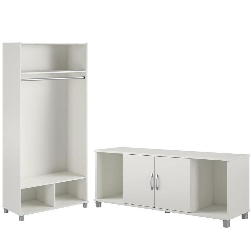 Home Square 2-Piece White Entryway Set with Storage Bench & 36
