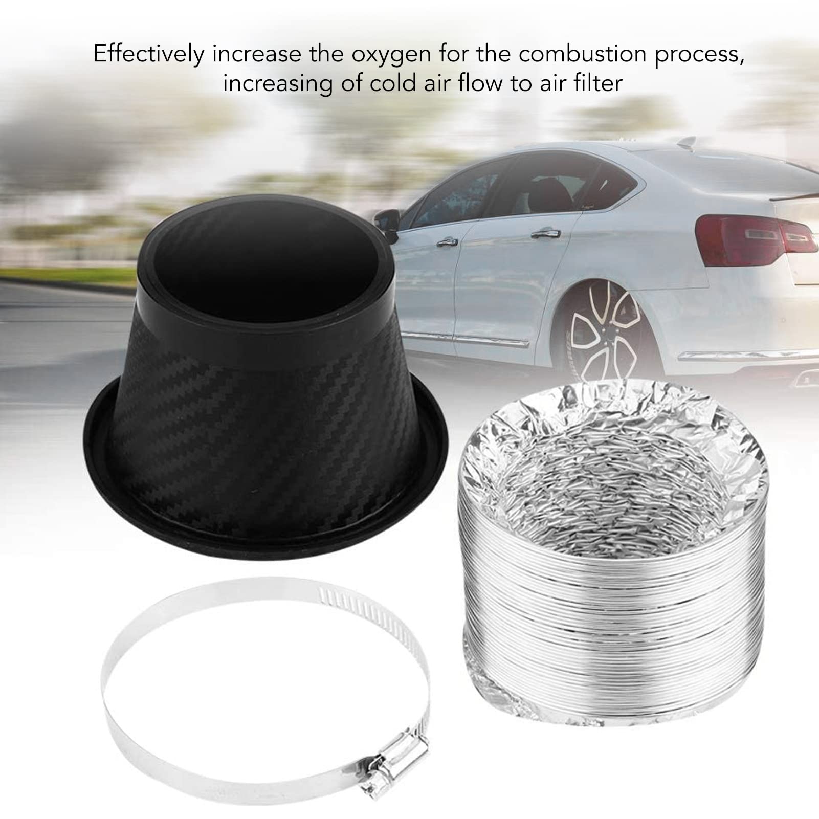 Universal Carbon Fiber Style Turbo Air Intake Pipe Funnel Set - Lightweight Front Bumper Air Inlet Pipe with Easy Installation for Most Vehicles | Performance Upgrade & Engine Cooling Enhancement