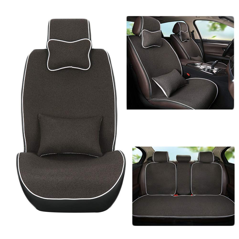 LIXIONG 11-Piece Black Breathable Odorless Car Seat Covers & Office Chair Cushion Set - Flax Cool Pad Mat for Auto Interior Protection & Comfort - Perfect for Summer Driving, Home Office, and Long Commutes