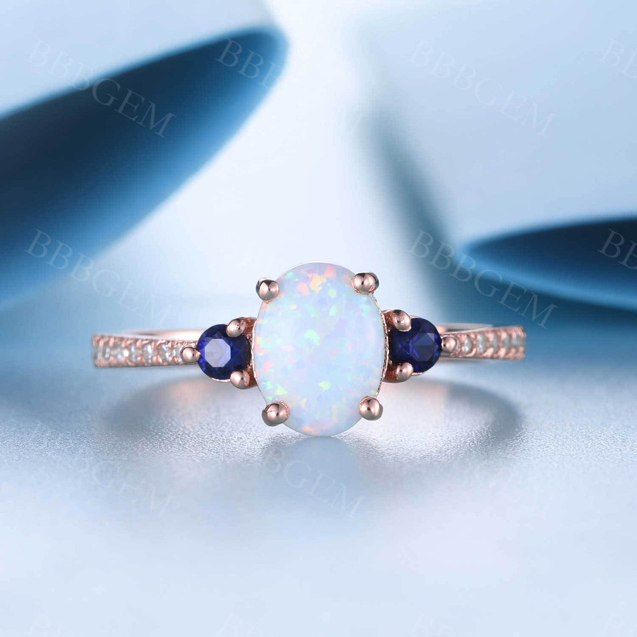 14K Rose Gold Opal Cluster Engagement Ring for Women - Sapphire & Diamond Accent Wedding Ring, Promise Ring, Anniversary Gift for Her - Perfect for Proposals, Valentine's Day & Special Occasions
