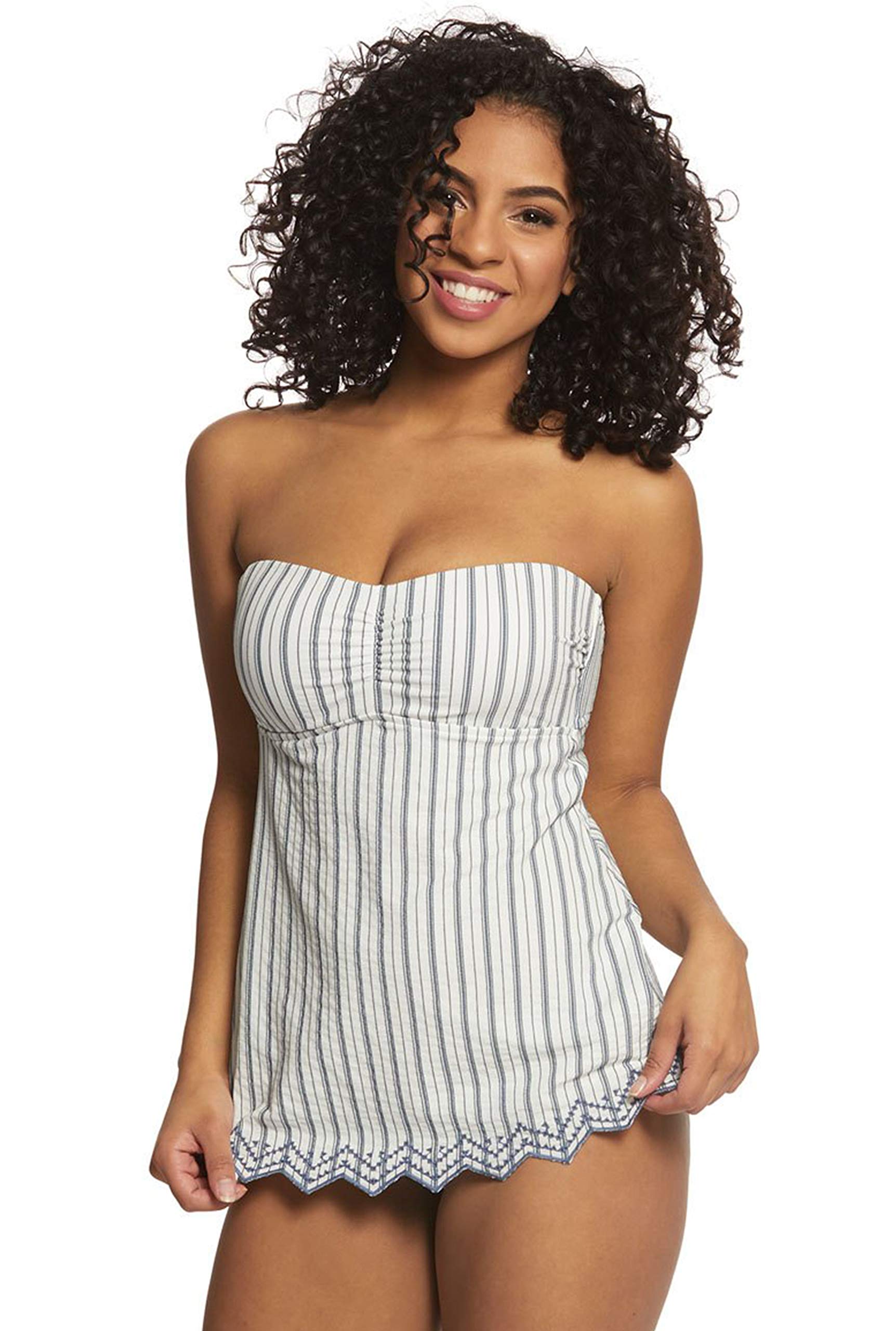 Seafolly Women's C/D Cup Sea Stripe Bandeau Tankini Top - White | Swimwear for Beach, Pool & Summer Vacations