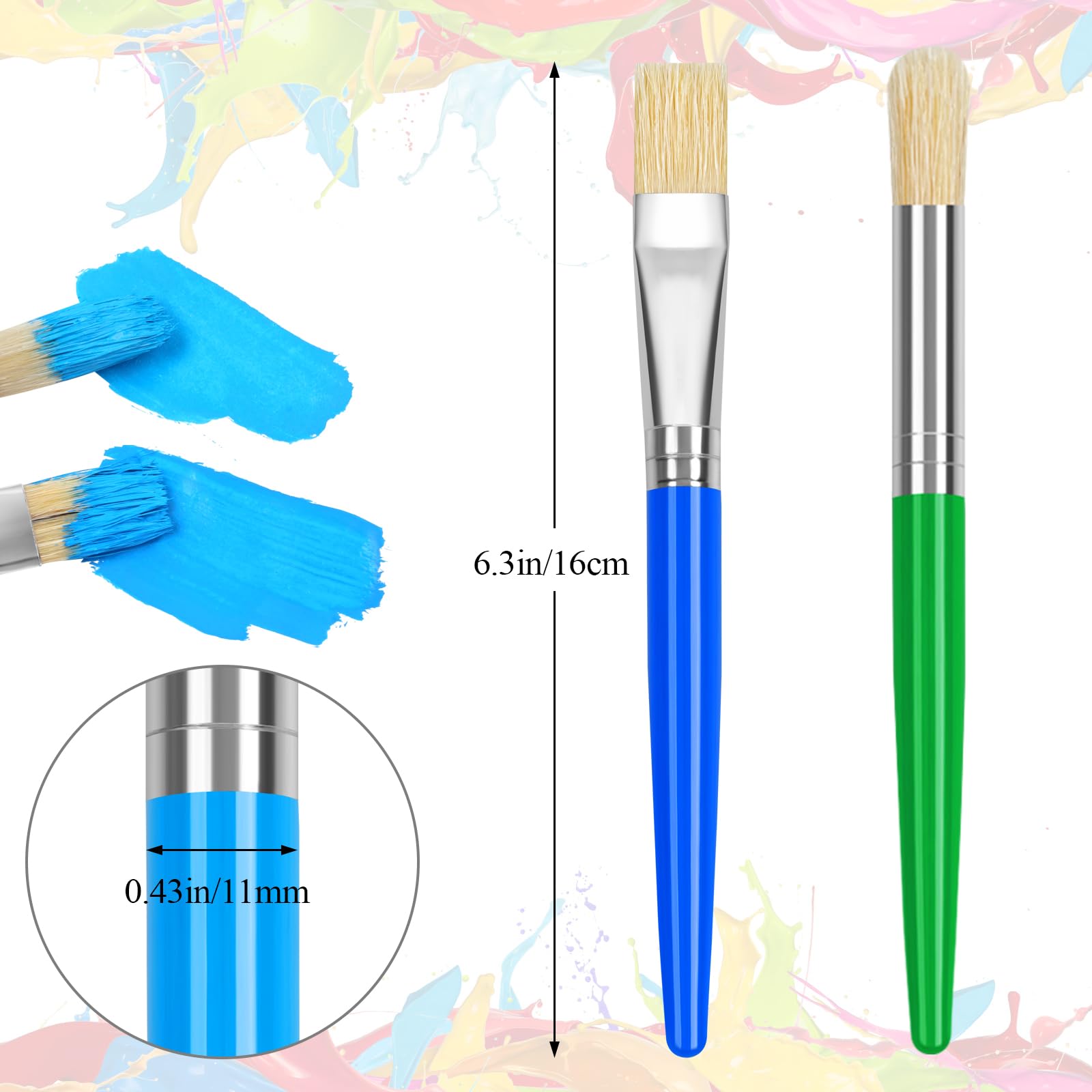 14 Pcs Kids Paint Brushes Set - Round & Flat Bristle Brushes for Acrylic, Oil & Watercolor - Easy Grip & Washable - Perfect for Toddler Art, DIY Crafts & School Projects