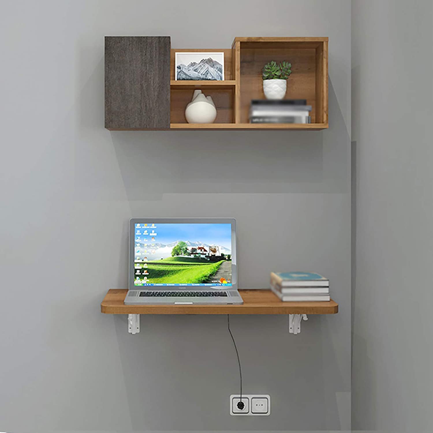 Space-Saving White Folding Wall Desk - 60x40cm (23.6x15.8 Inch) Wall Mounted Floating Desk for Small Spaces - Perfect for Home Office, Dorm Room & Studio Apartments