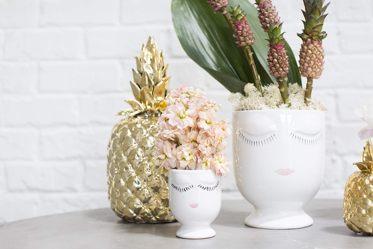 3.5 Inch White Ceramic Face Planter - Cute Painted Flower Pot for Succulents, Small Plants, Home & Office Decor