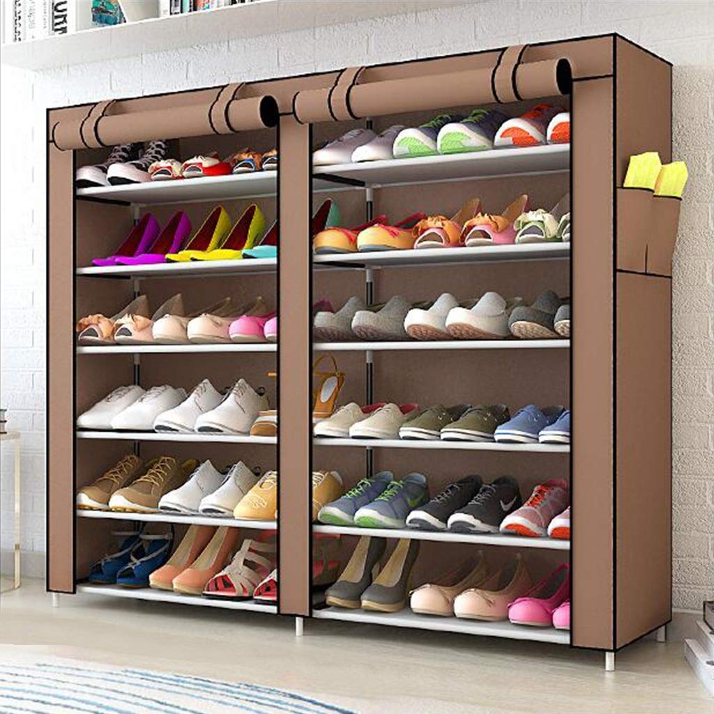 36-Pair Stackable Shoe Rack Organizer - 6-Tier Dustproof Shoe Cabinet with Multi-Functional Storage for Entryway, Closet & Bedroom (Black/Brown) - Space-Saving Shoe Stand for Home & Office Organization