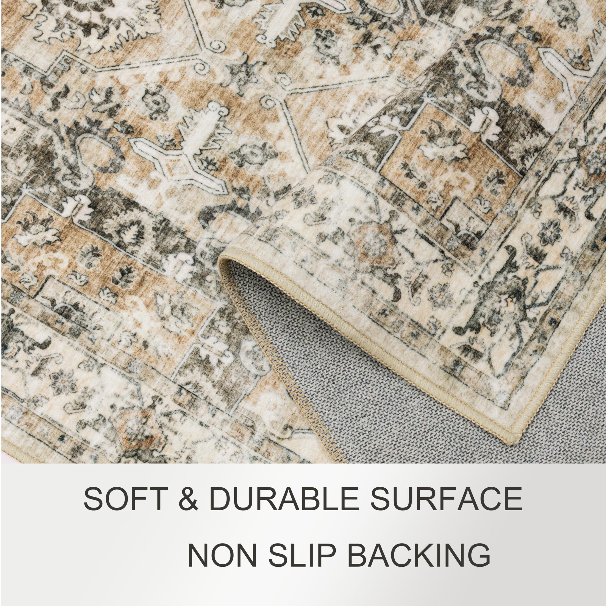 Non-Slip 2x10 Runner Rug - Vintage Farmhouse Hallway Carpet, Washable Kitchen & Entryway Rug in Neutral Brown | Perfect for Bedroom, Living Room & High-Traffic Areas