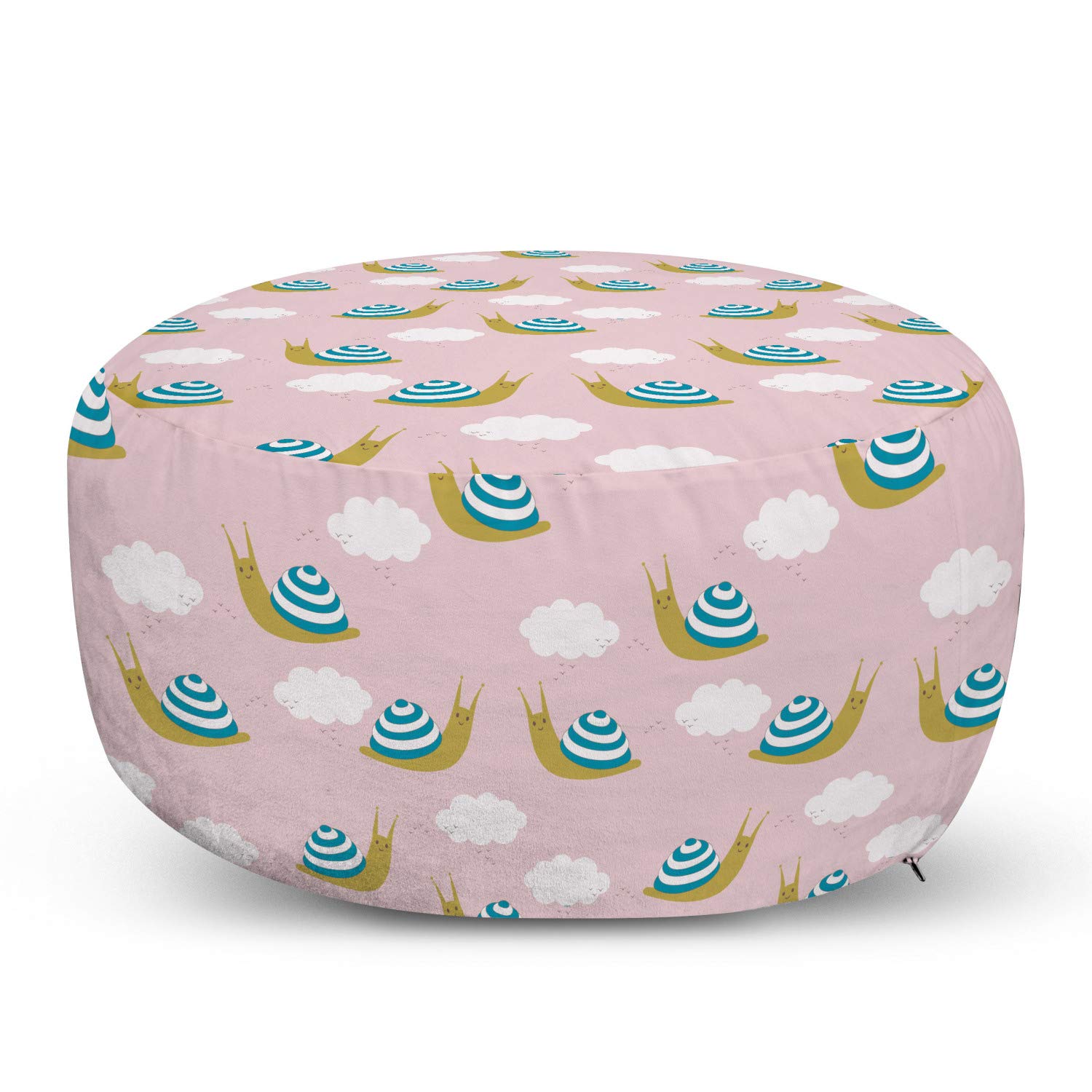 Ambesonne Snail Ottoman Pouf - Cartoon Happy Animal Characters & Clouds Design, Soft Foot Rest with Removable Cover for Living Room & Bedroom - Rose, Sea Blue & Fawn - Perfect for Relaxing, Reading & Home Decor