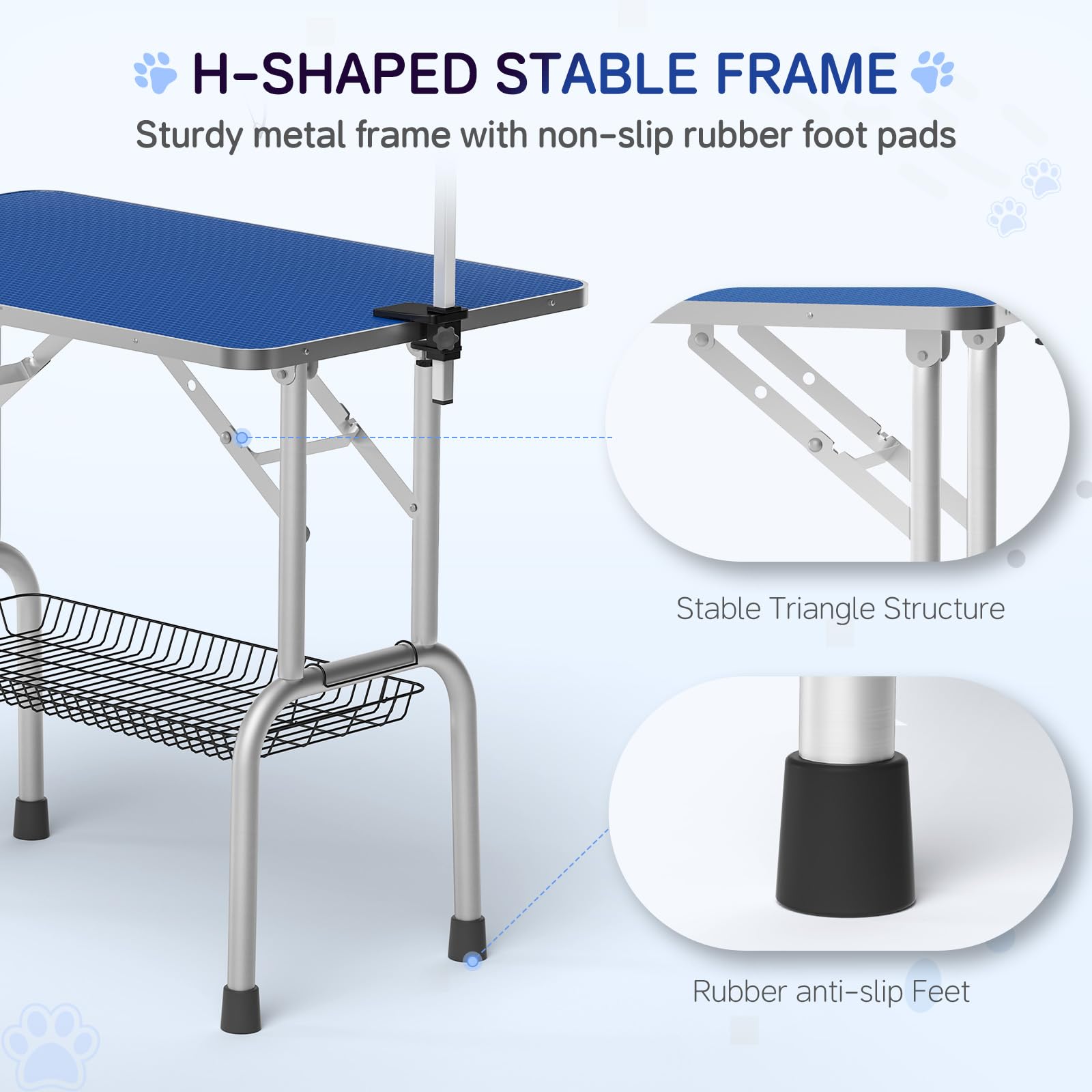 Foldable & Adjustable 46-inch Dog Grooming Table with Arm Noose & Mesh Tray - Heavy Duty 300lb Capacity Pet Grooming Station for Professional or Home Use - Perfect for Bathing, Trimming & Styling Dogs (Dark Blue)