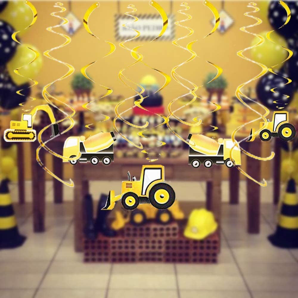 30PCS Construction Theme Hanging Swirl Decorations - Excavator Bulldozer Car Party Supplies for Birthday, Baby Shower, Construction Themed Events - Perfect for Ceiling Decor, Classroom Parties, and Kids Room Decorations