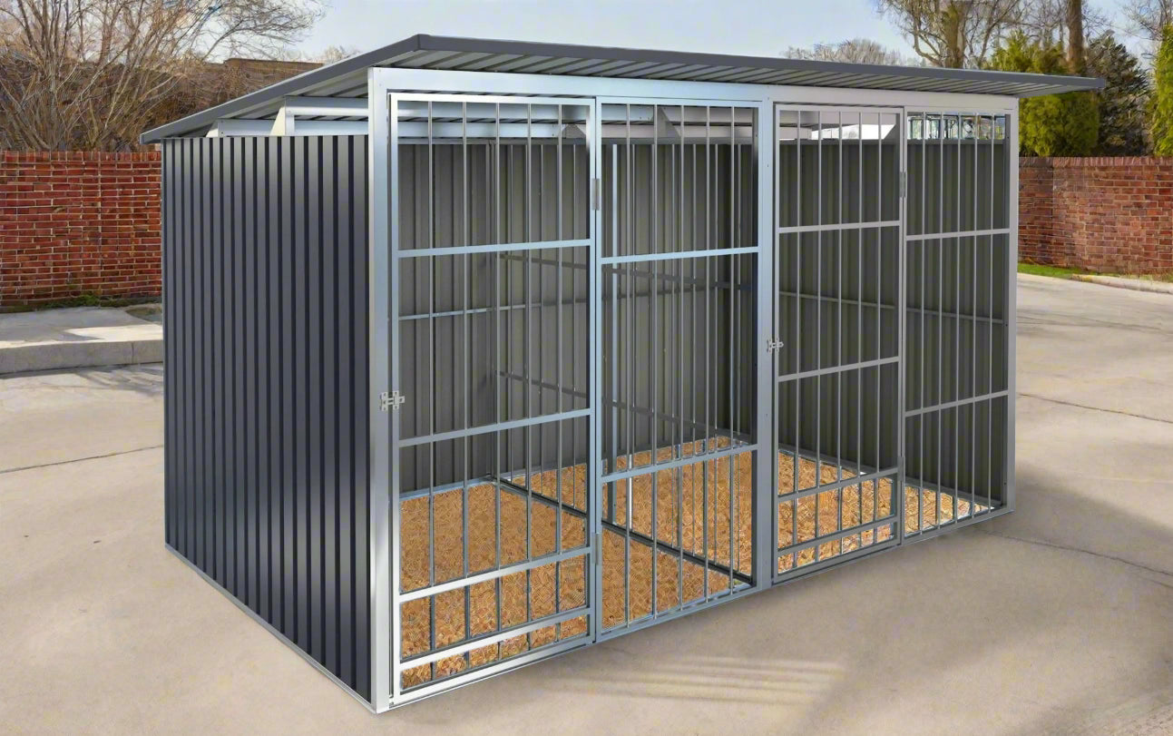 10.6 x 7.2 FT Heavy Duty Metal Outdoor Dog Kennel - Large Spacious Pet Enclosure with Removable Divider & Waterproof Roof Panel | Model 1030725 | Perfect for Backyard, Patio & Outdoor Dog Playpen