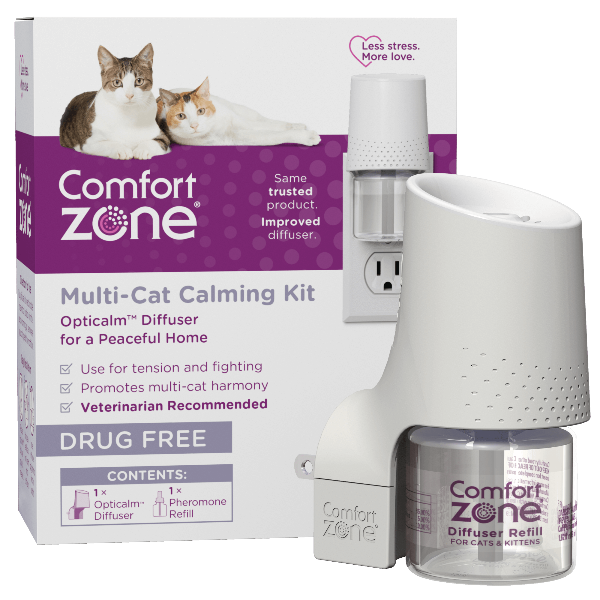 Comfort Zone Multi Cat Diffuser Kit - Calming Pheromone Diffuser for Cats - Reduce Stress & Anxiety in Multi-Cat Homes - Perfect for Vet Visits, Travel & New Environments