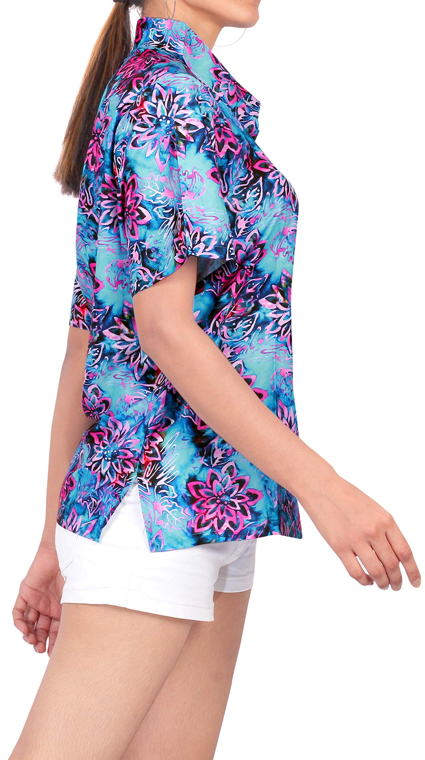 LA LEELA Women's Short Sleeve Hawaiian Shirt - Tropical Floral Print Beach Blouse for Summer Vacation, Pool Party & Casual Outfit