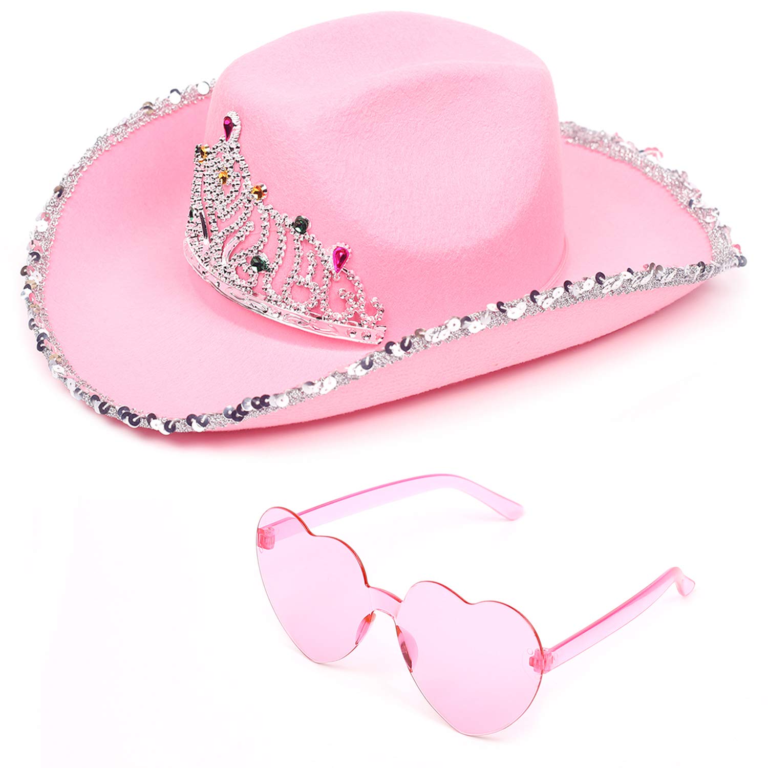 Sparkly Cowboy Hat with Star - Stylish Preppy Cowgirl Hat & Glasses Set for Western Parties, Halloween Costumes & Country Music Festivals