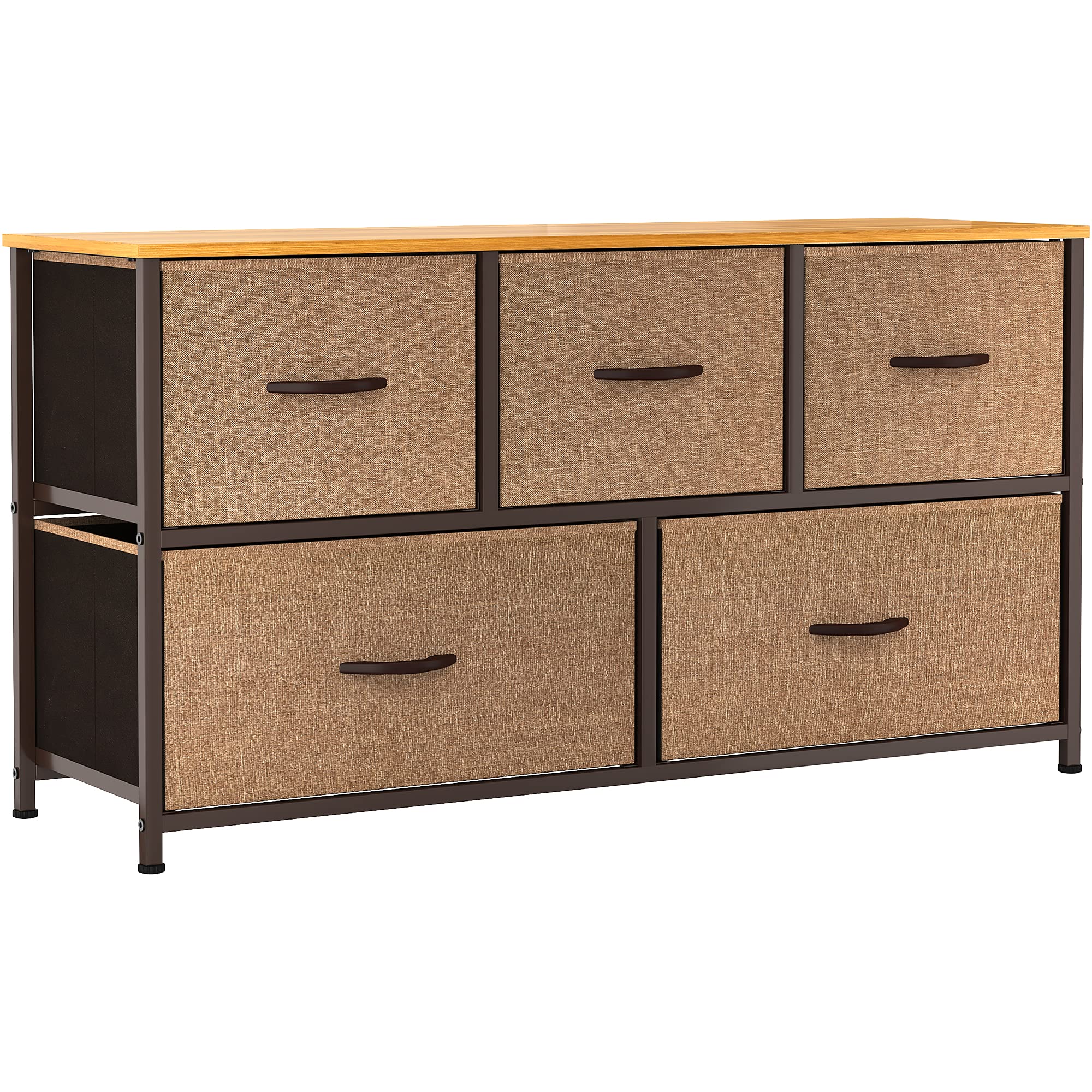YITAHOME 5-Drawer Fabric Dresser Storage Organizer with Sturdy Steel Frame & Wooden Top - Easy Pull Fabric Bins for Bedroom, Closet, Nursery, Entryway, Hallway (Brown) | Space-Saving Home Organization Solution for Clothes, Toys & Essentials