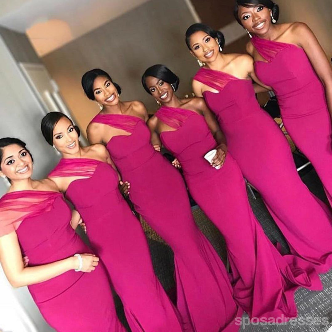 Elegant Hot Pink Mermaid One Shoulder Bridesmaid Dress - WG1238 | Affordable Formal Gown for Weddings, Prom & Special Occasions
