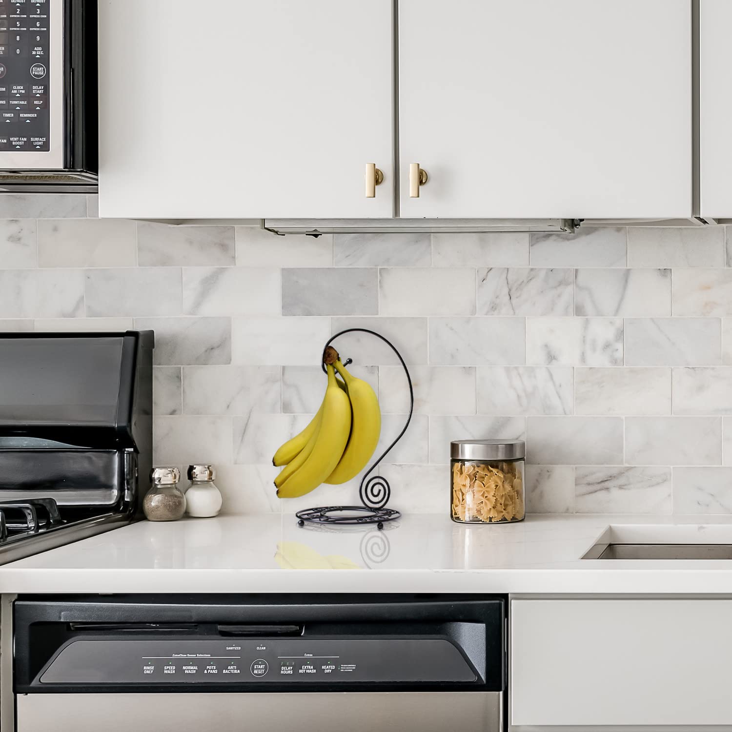 Blue Donut Banana Hanger - Farmhouse Kitchen Countertop Banana Holder Stand with Hook, Durable Black Banana Tree for Organizing Fruits - Perfect for Kitchen, Dining Room, and Pantry Storage