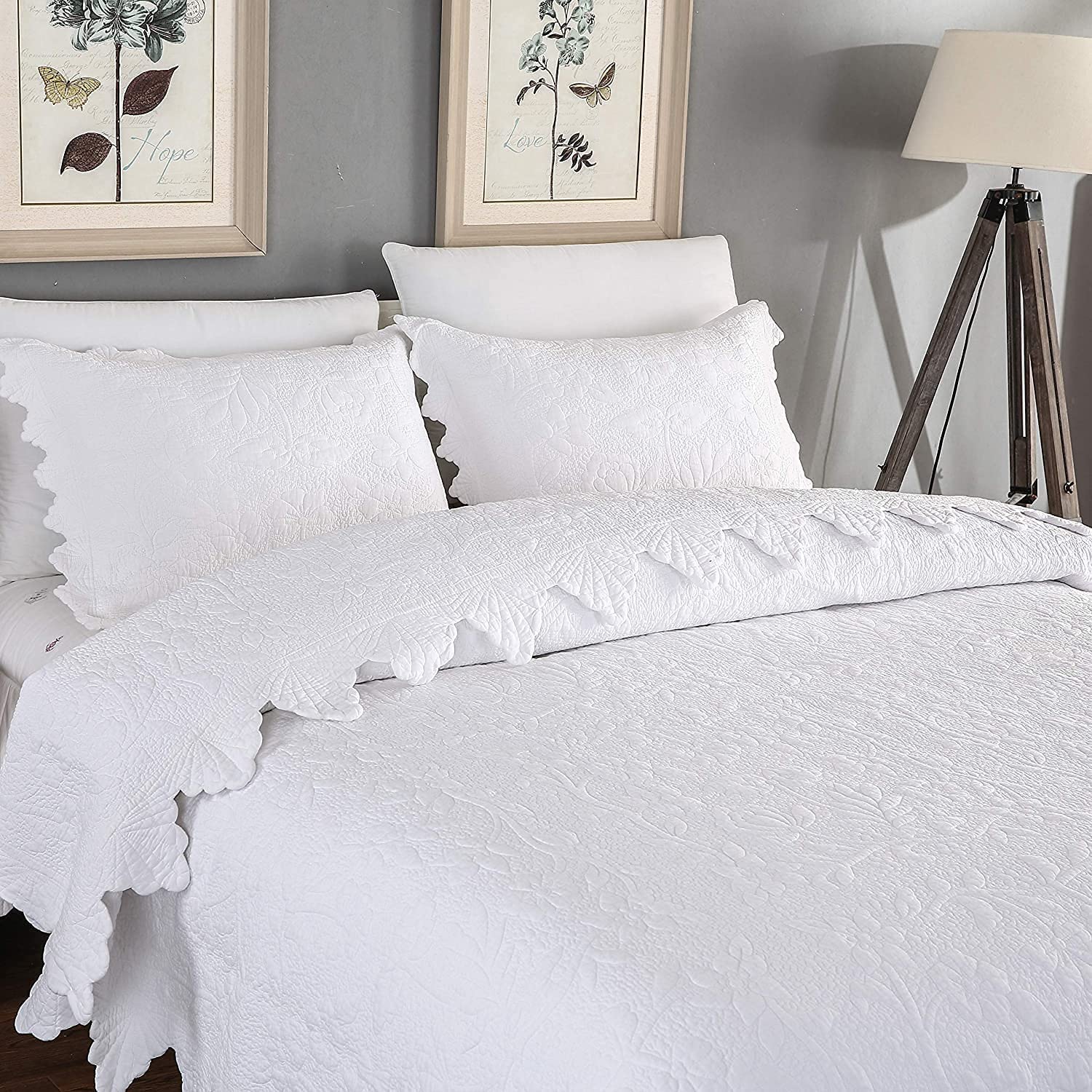 Brandream 5-Piece White Quilt Set King Size - 100% Cotton Luxury Farmhouse Bedding Coverlet & Quilted Bedspread - Perfect for Master Bedroom, Guest Room & Cozy Farmhouse Decor