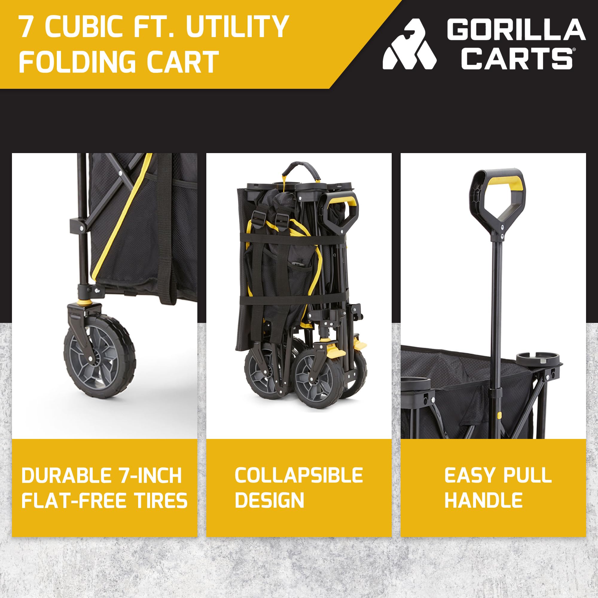 Gorilla Carts Heavy Duty 7 Cu Ft Foldable Wagon with Wheels - Collapsible Utility Cart for Gardening, Camping & Outdoor Activities (Black)