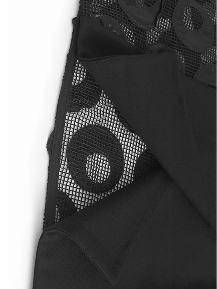 Black Dot Hollow Out Vest & Skirt Two-Piece Set - V Neck Sleeveless Women's Fashion Outfit for Spring/Autumn 2025 | Perfect for Office Wear, Date Nights & Special Occasions