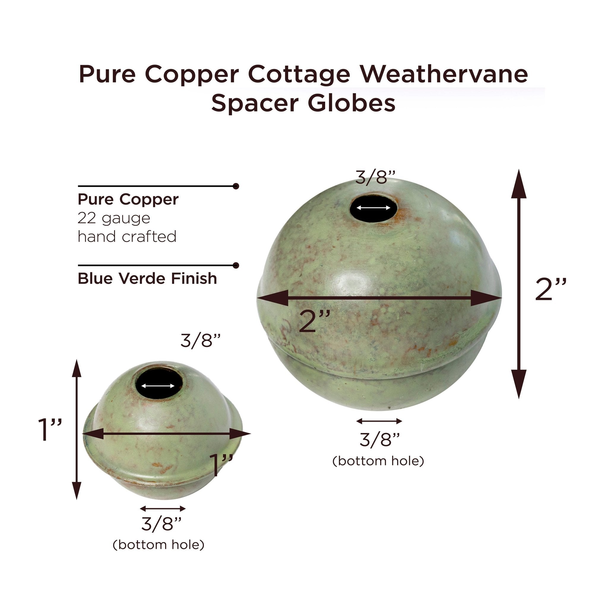 Copper Weathervane Spacer Ball Set (1 & 2 Pieces) - Decorative Roof Finial for Barns, Gazebos & Garden Decor