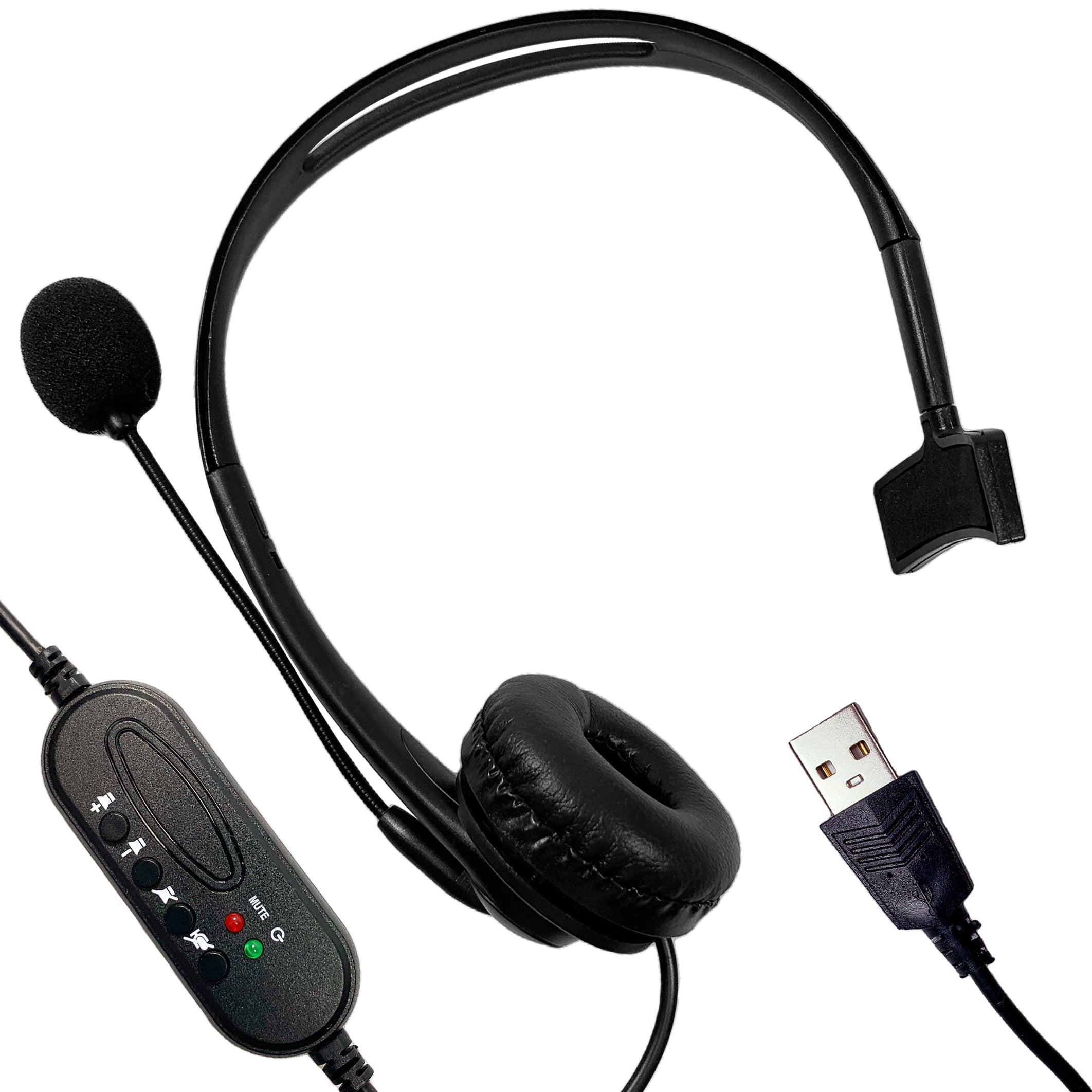 MaximalPower Professional USB Computer Headset with Noise-Canceling Microphone & Soft Leather Earpads - Volume Control Gaming Headphones for PC, Laptop, Zoom, Skype, Webinars, Call Center, Office Work & Online Classes