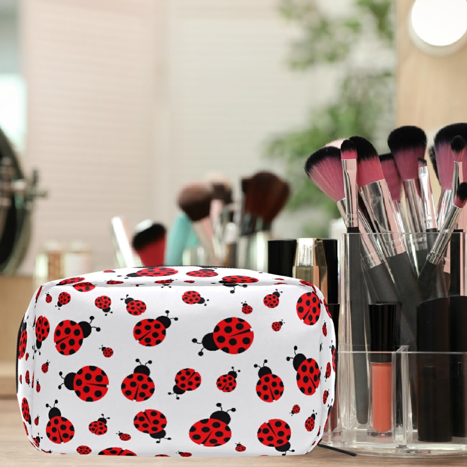 Cute Ladybug Makeup Bag for Women - Travel Cosmetic Organizer with Compartments | Perfect for Travel & Daily Use
