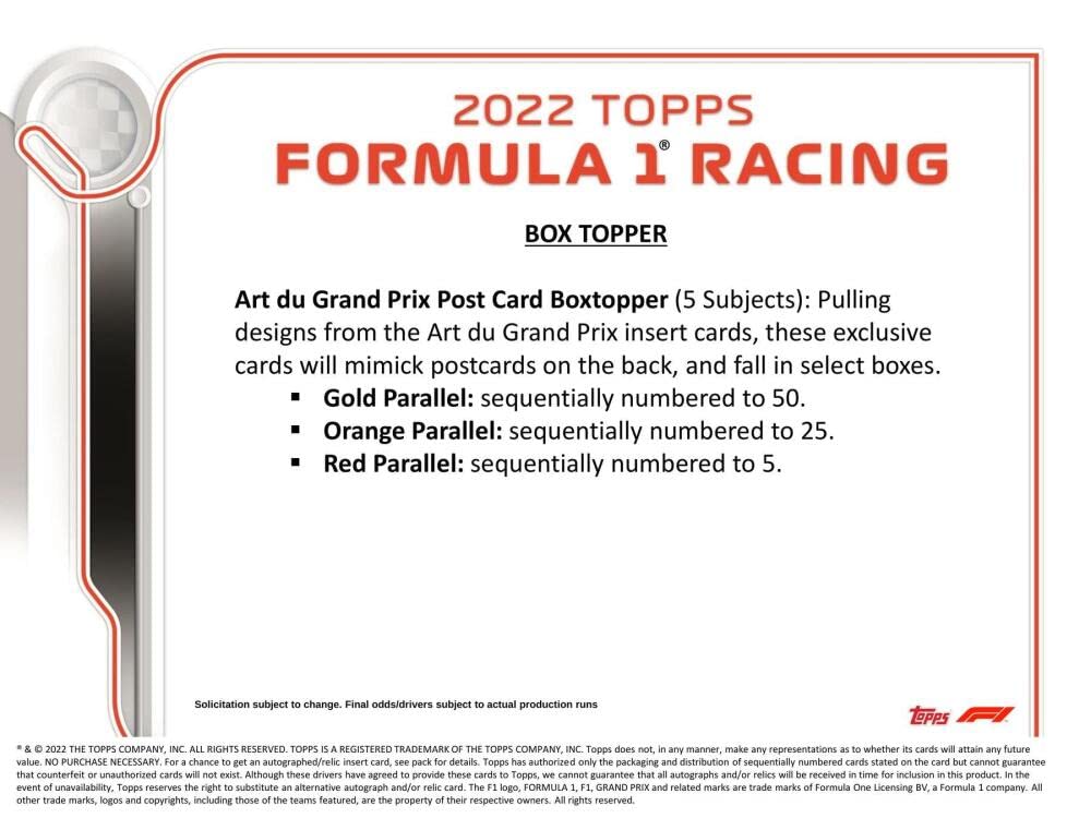 2022 Topps F1 Formula 1 Racing Hobby Box - 20 Packs (8 Cards Each) - Collectible Trading Cards for F1 Fans & Racing Enthusiasts - Perfect for Sports Memorabilia Collections & Gift Giving