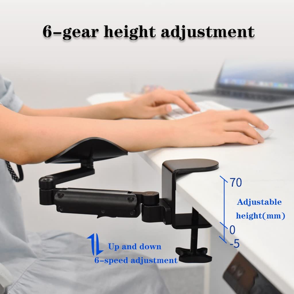 Adjustable Rotating Mouse Arm Rest Pad with Removable Clamp - Ergonomic Computer Wrist Support for Office & Gaming Desks (Black, 2-Pack) - Perfect for Long Work Hours & PC Gaming Sessions