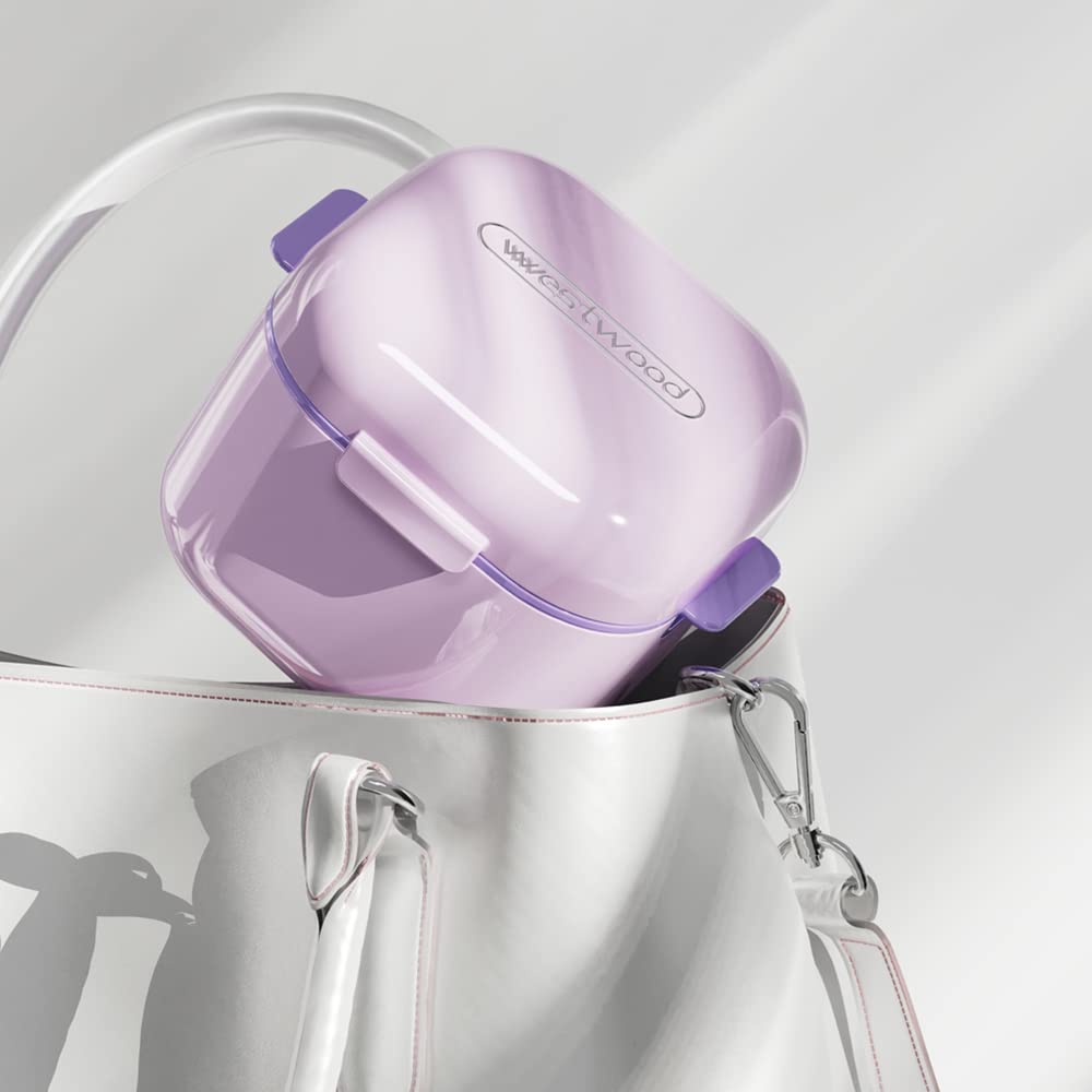 **Portable Denture Case with Strainer Basket - Denture Cup Bath for Braces, False Teeth Storage & Cleaning - Includes Chewable Tablets & Extractor (Purple) - Perfect for Travel & Daily Denture Care**