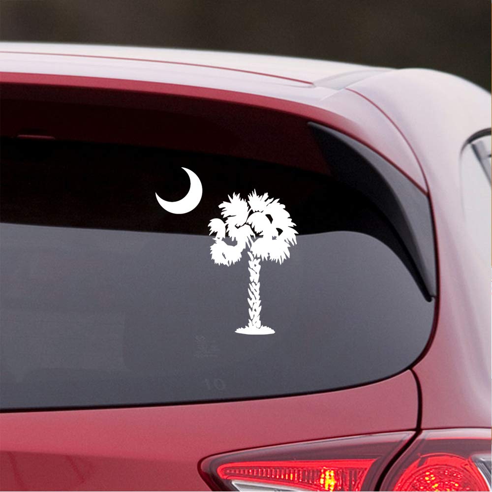 Premium Waterproof Vinyl Decal Stickers - Palmetto Tree Moon (White) Set of 2 | Laptop, Phone, Helmet, Car Window, Bumper, Mug, Cup, Door & Wall Decor | Perfect for Home, Office, Vehicle & Gift Giving
